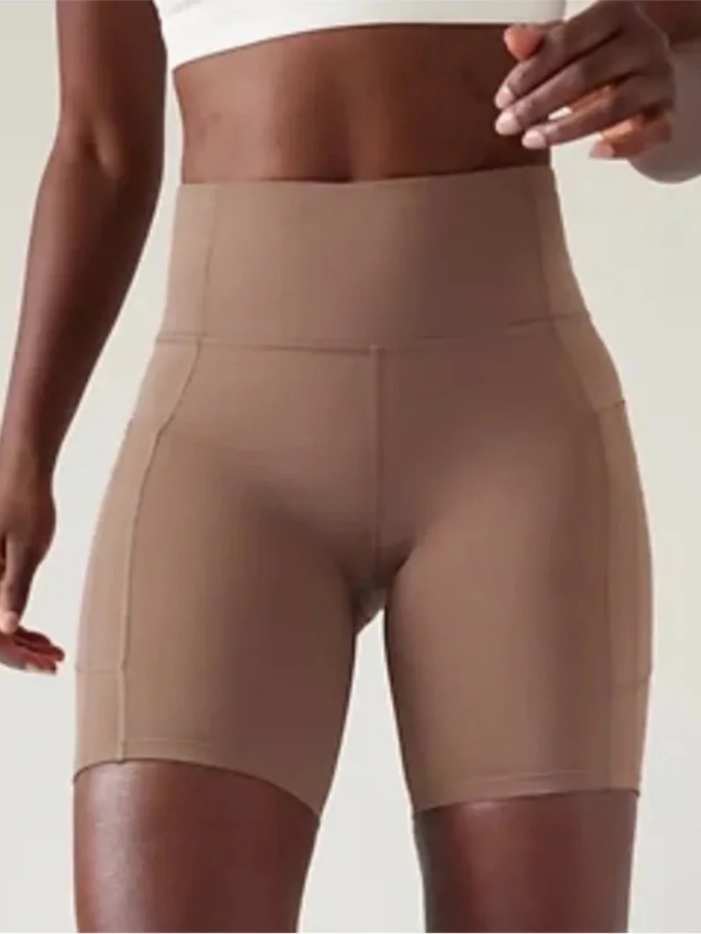 Athleta Brown Set: High-Waist Bike Shorts with Matching Sport Bra